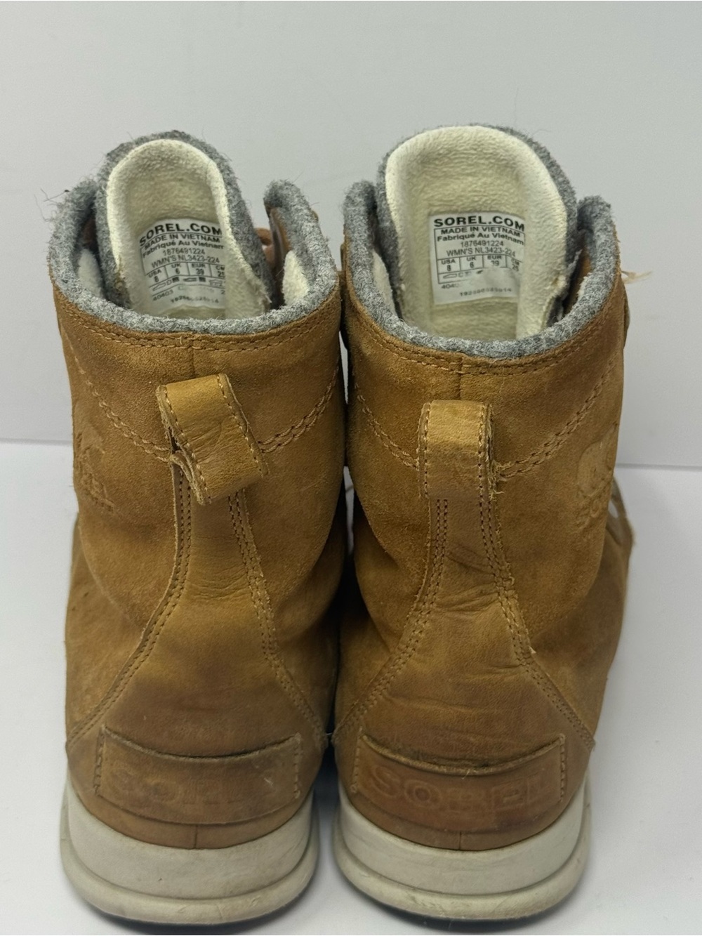 Sorel Explorer II Joan Waterproof Boots Sz 8 Brown Suede Gray Wool Lace Up - Picture 4 of 6